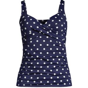 NWTF Lands' End Wrap Underwire Polkadot Tankini Swim Top 20W Navy White Nautical
